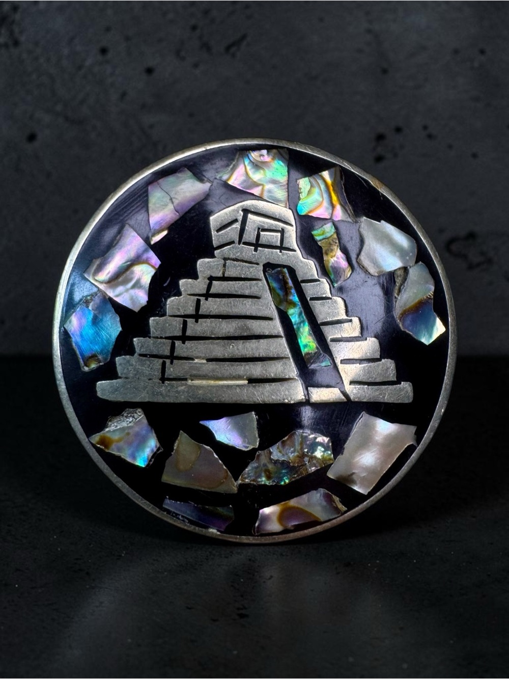 Vintage Alpaca Mexico Abalone Inlay Pendant or Brooch
